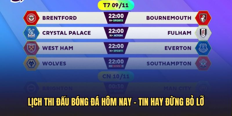 Lịch thi đấu hôm nay đừng bỏ lỡ